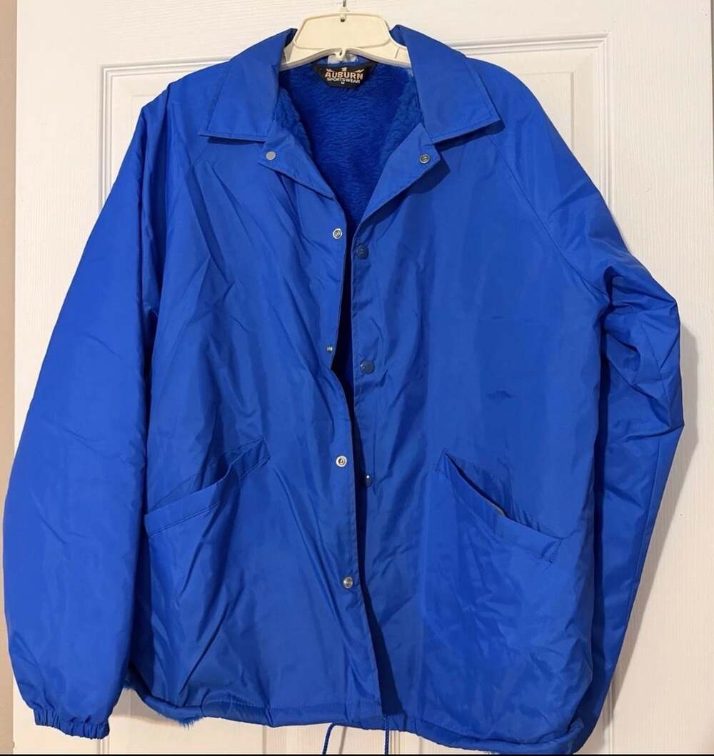 Auburn Sportswear Coaches Jacket Size M Blue Fleece Lined Windbreaker